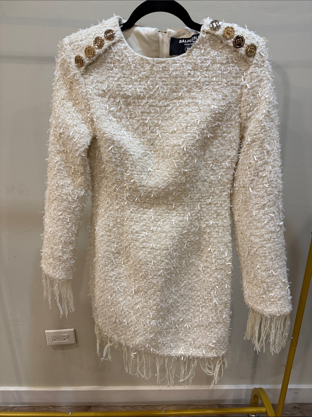 Balmain white bouclé tweed mini dress